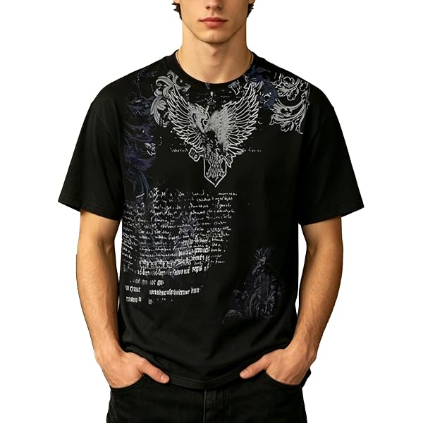Men's Cross Graphic Print T-Shirt Y2k Gothic Grunge Shirt Oversize