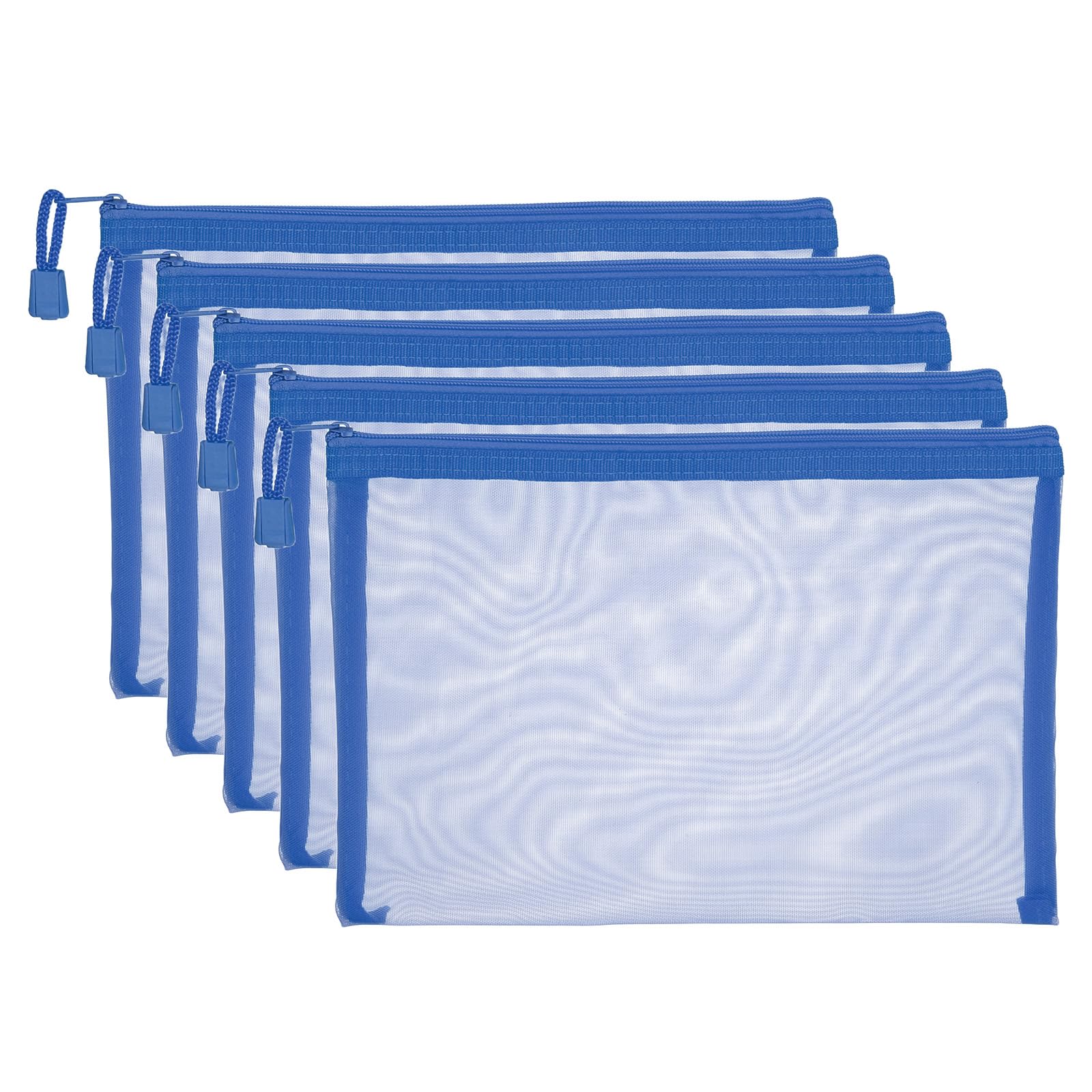 Photo 1 of PATIKIL A5 Mesh Zipper Pouch Bags, 5 PCS Mesh Bags with Zipper Plastic Storage Pocket for Organizing File Beads Office Home Supplies, 18x25cm, Blue