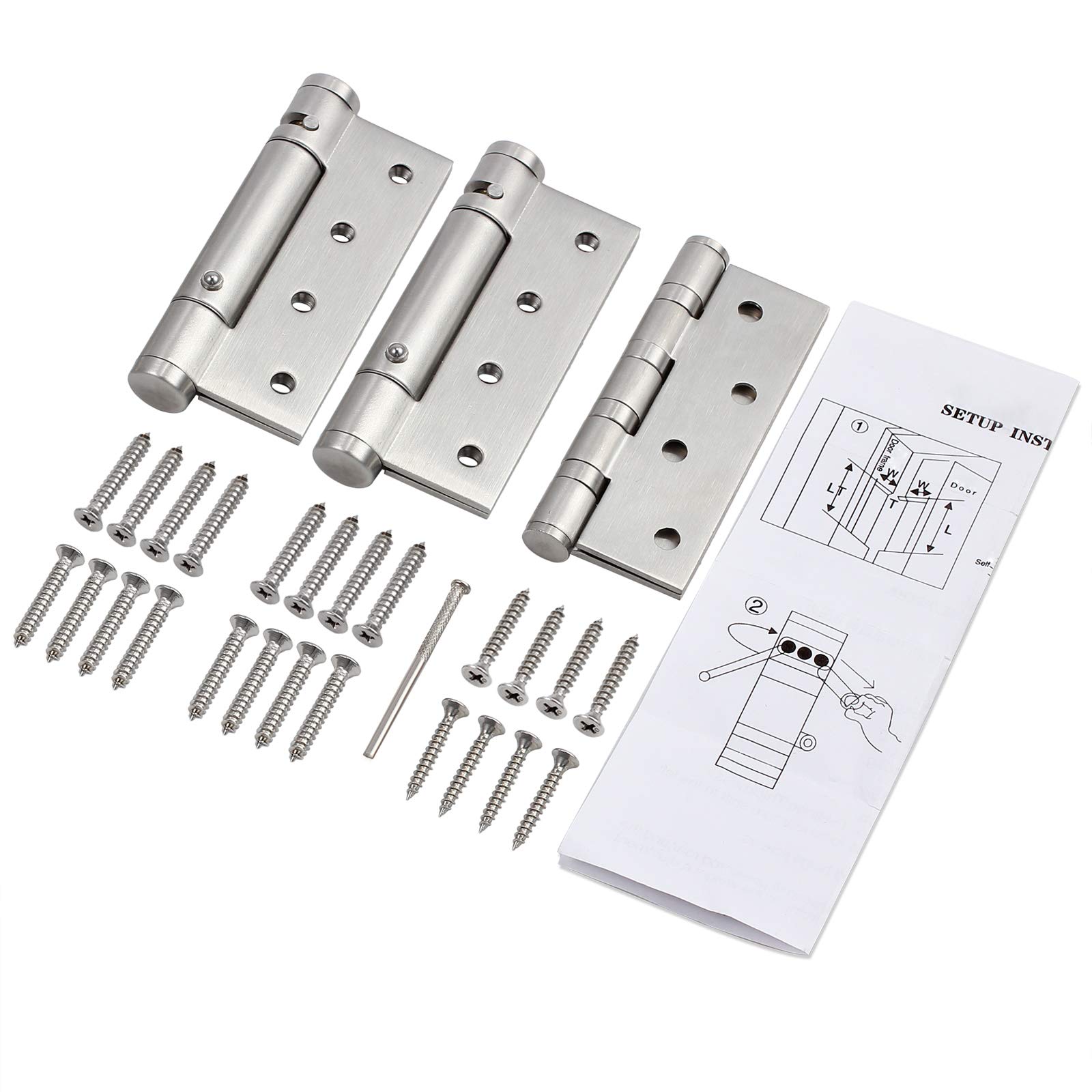 Kamtop 3-Pack 4 Inch (100mm) Fire Rated Self-Closing Door Hinges - Stainless Steel Ball Bearing Hinges, Chrome Finish for Internal Doors (2 with Springs, 1 Plain)