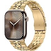 Tasikar Band Compatible with Apple Watch Band 49mm 46mm(Series 11/10) 45mm 44mm 42mm Men Women Strap Stainless Steel Metal Bracelet Compatible with iWatch SE Series 11 10 9 8 7 6 5 4 3, Gold