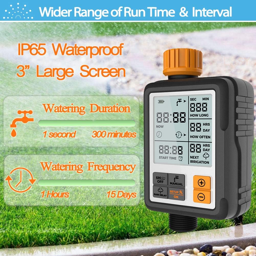 Kazeila Digital Irrigation Timer - Programmable Water Timer Garden Lawn Hose Faucet Sprinkler Water Timer - 3" Large Screen/IP65 Waterproof/Rain Delay/Child Lock Mode/Auto&Manual Mode: Home & Kitchen