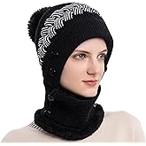 Tandarui Scarf Hats Set for Women,Winter Warmer Beanie Hats One-Piece Fleece Lined Knit Balaclavas Mask Set