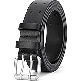 JASGOOD Men Double Prong PU Leather Belt Casual Work Heavy Duty Belt Double Grommet Holes Belt for Jeans