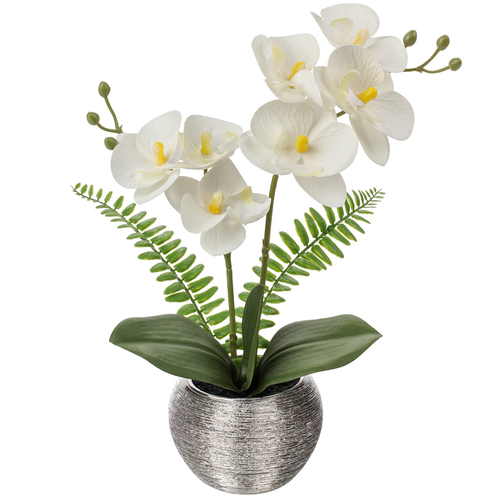 Briful Artificial Orchid Plants White Orchid Real Touch Flowers Artificial Phalaenopsis Flower Stems in Silver Ceramic Pot, Fake Orchid Flowers for Home Decor Wedding Table Centerpiece