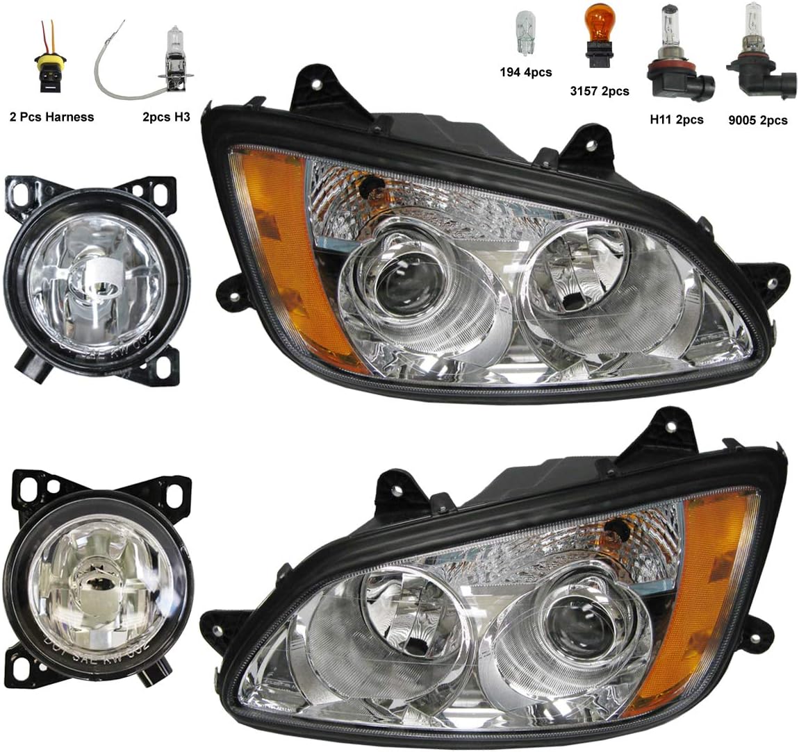 4 Item Combo - Headlight with Fog Lamp - Driver and Passenger Side (Fit: Kenworth T660)