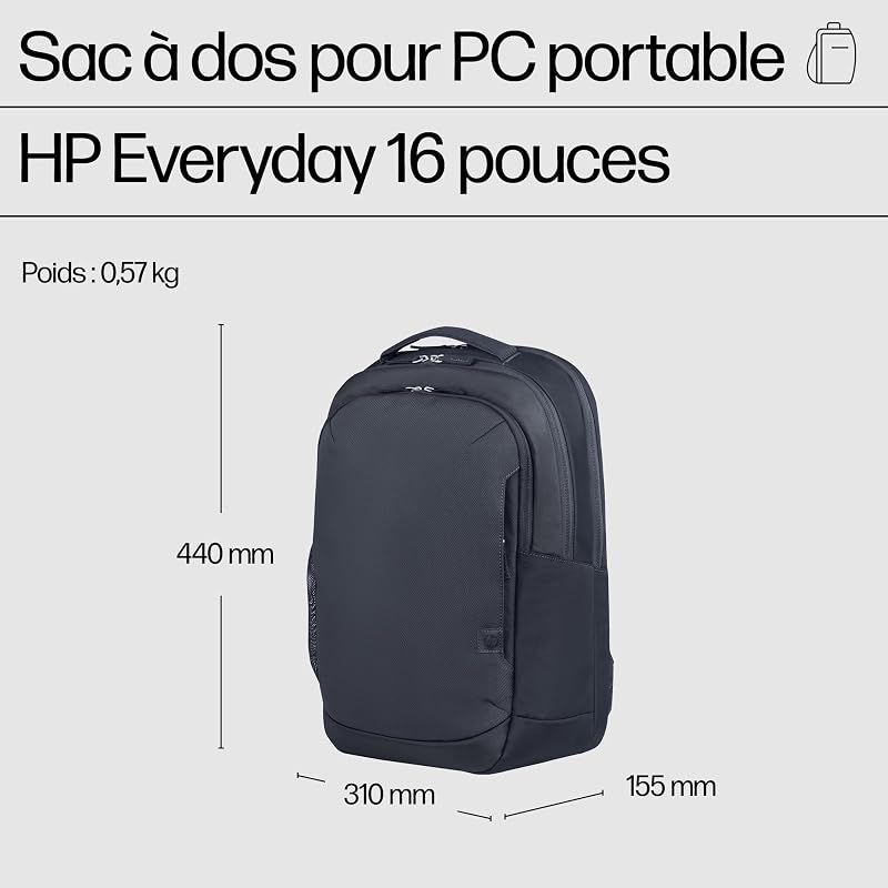 Sac à Dos pour PC Portable 16 Pouces Everyday, Gris Odyssey, Compartiment Ordinateur Rembourré, Sac de Travail et Voyage