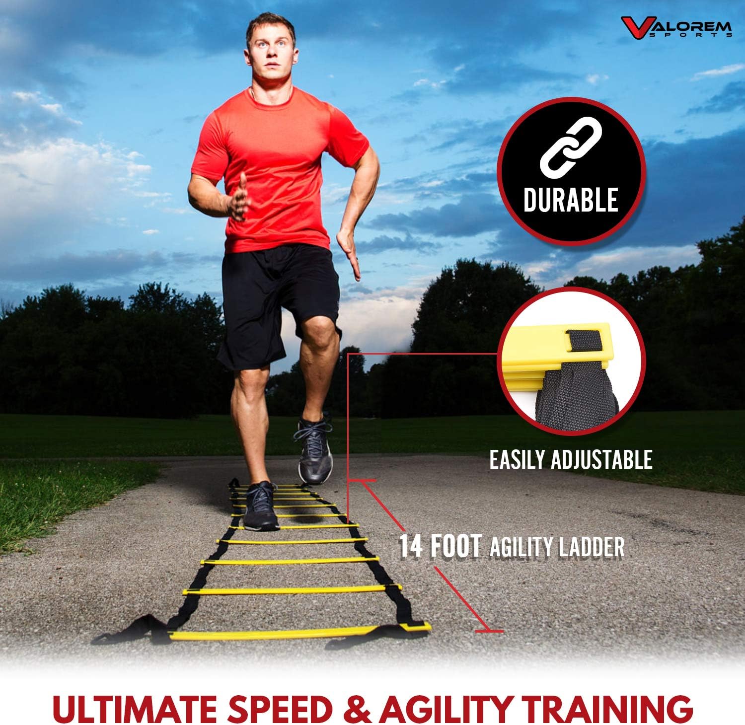 Speed & Agility Training Equipment Set - Includes 4 Agility Hurdles, 20 Disc Cones, Agility Ladder, Adjustable Leg Resistance Bands, Speed Parachute, Jumping Rope & Carry Bag - Designed For All Sports : Sports & Outdoors