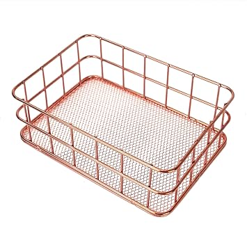 Timoo Desk Drawer Organizer Rose Gold Wire Basket Metal Mesh