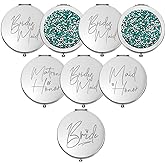 Roowest 8 Pcs Bridesmaid Proposal Gifts Set Bridesmaid Compact Mirrors Magnifying Makeup Double Sided for Purse Pocket for Women Wedding Bridal Shower Gifts Party Favors(Silver, Green)