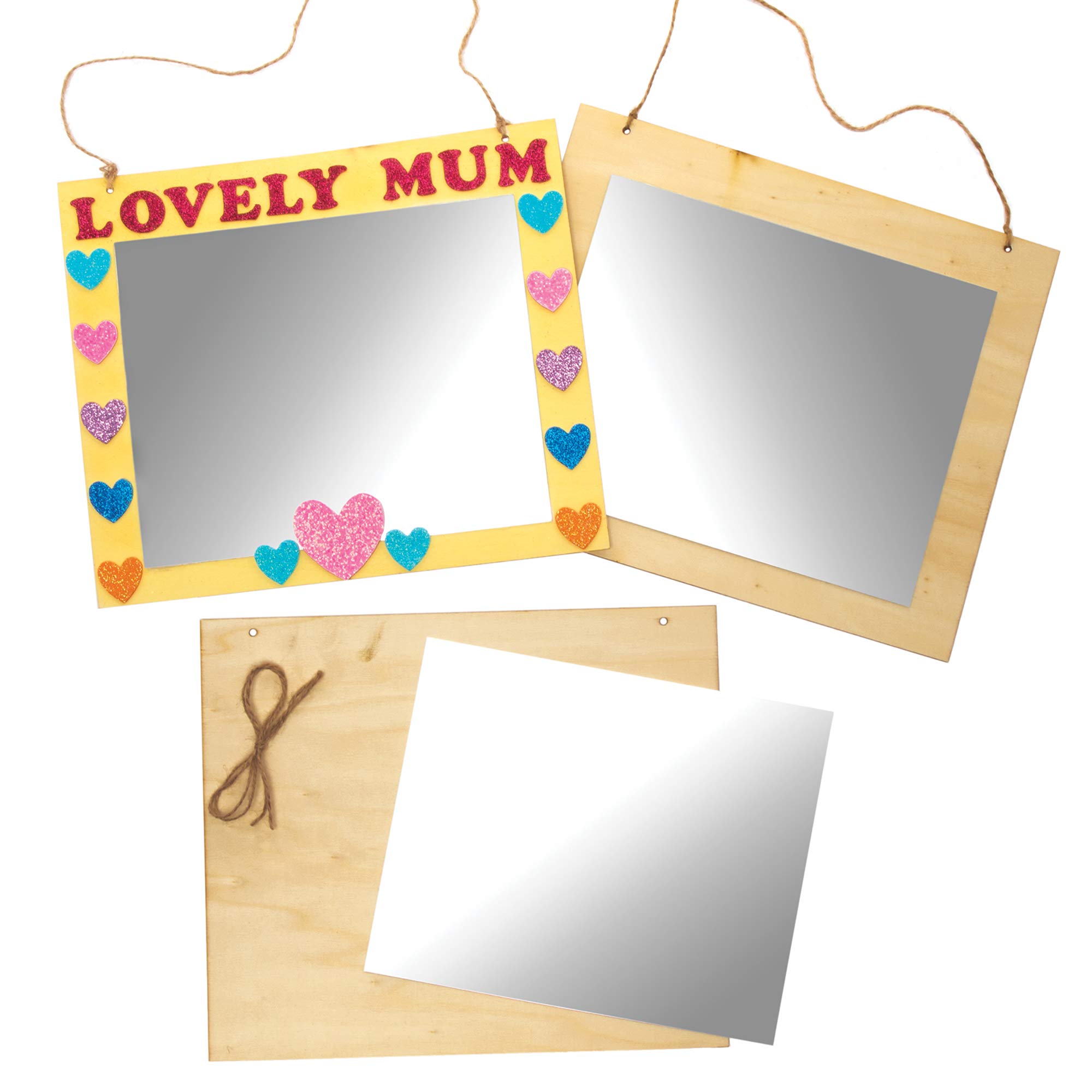 Baker Ross AX720 Mirror Blanks - Pack of 2, Wooden Craft Blanks for Kids to Design, Decorate and Use for Arts and Crafts or Painting Activities