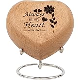 STONLIF Personalised Wooden Heart Shaped Urns for Human Ashes | Adult - Female, Male | Cremation Memorial Ash Urn | Natural Beech Wood Small Keepsake Urn - 4 Inches, 1 Pc