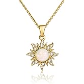 Aliyoham October Birthstone Necklace for Women, 14K Gold Plated Sunflower Opal Pendant with Cubic Zirconia, Adjustable Statement Jewelry Gift
