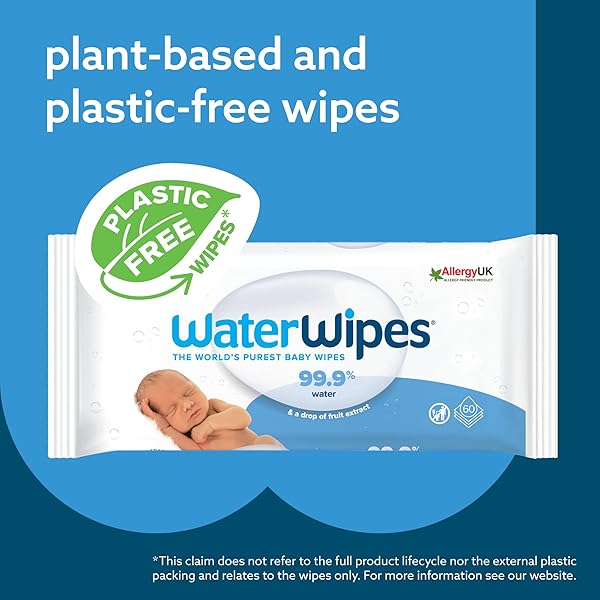 WATERWIPES SENSITIVE+ NEWBORN & BABY WIPES, 3-IN-1 CLEANS, CARES, PROTECTS, 99.9% WATER, UNSCENTED & HYPOALLERGENIC, 540 COUNT (9 PACKS)