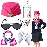 Keymall Kids Flight Attendant Accessories Set Stewardess Air Hostess Hat for Girls Career Dress Up Cosplay Halloween Costume