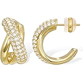 KissYan Hoop Earrings for Women, 14K Gold Plated Cubic Zirconia Triple Open Hoops C Shape Wrap Earrings Trendy Jewelry Gifts