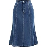 CIMUK Women's Denim Skirt Casual High Waisted Ruffle Below Knee Fishtail Jean Skirts