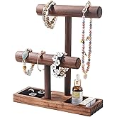 KunGe Bracelet Holder, Bracelet Display Stand for Vendors, T-Bar Necklace Scrunchie Wooden Storage Rack, Bangle Watch Jewelry Display Tower (2 Tier)