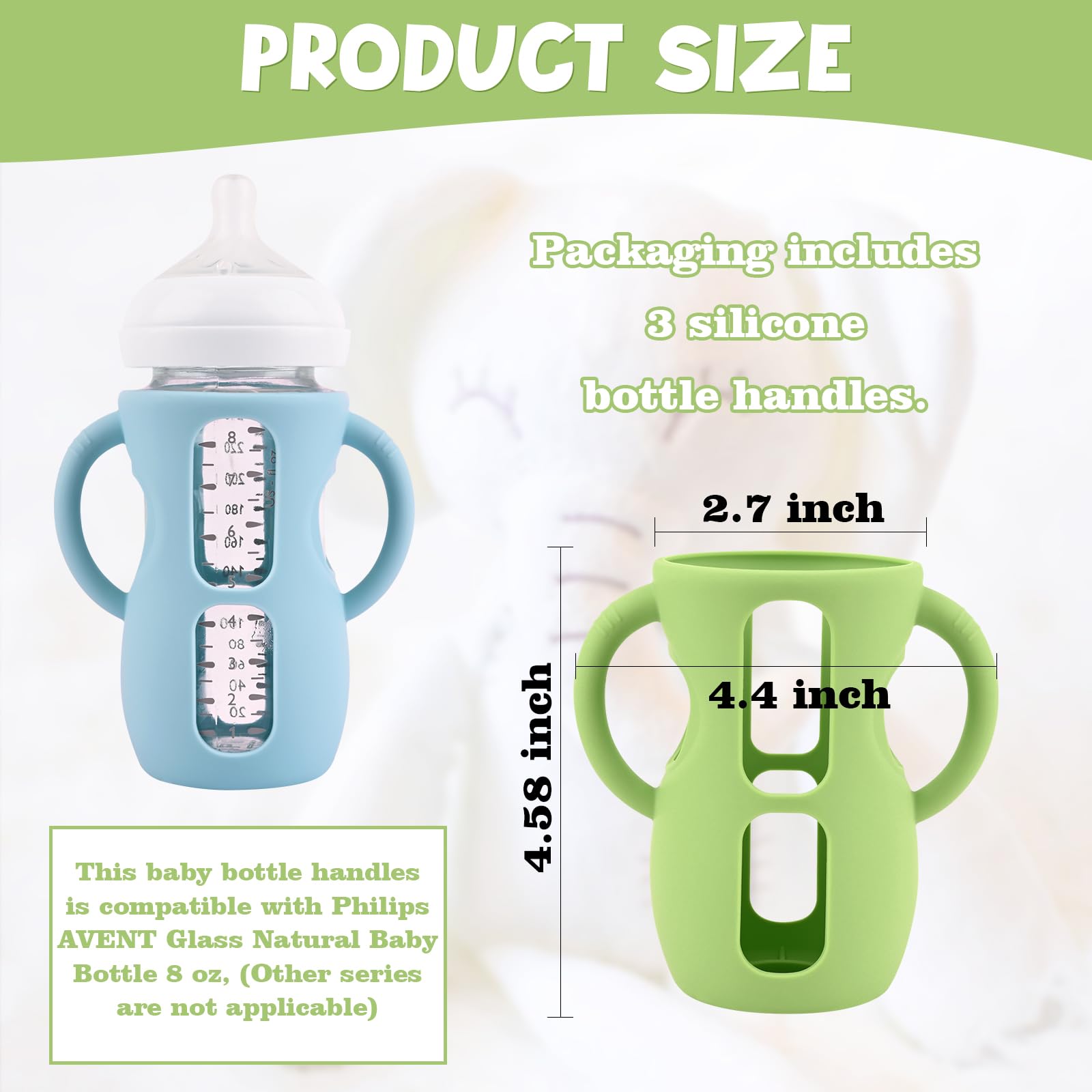 3 Pack Silicone Sleeves for Avent Natural Glass Baby Bottles, Anti Breakage Baby Bottle Holder with Handles, Compatible Philips Avent Glass Natural Baby Bottle 8 oz