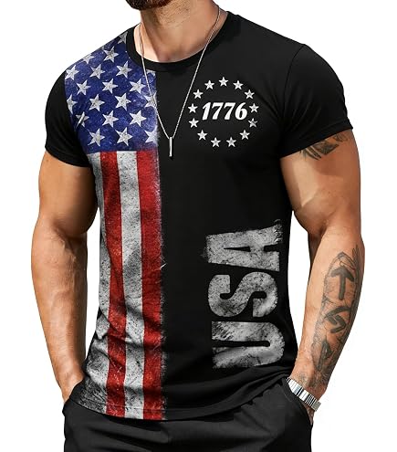 Calhoun Men's USA American Flag T-Shirt (Distressed, Small