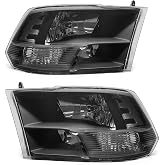 AXLAHA for 2009-2018 Dodge Ram Headlights Assembly Black Pair | OE 68001485AG/68001484AG, Halogen, Clear Reflector, W/O bulbs, IP67 Waterproof, Plug &amp; Play