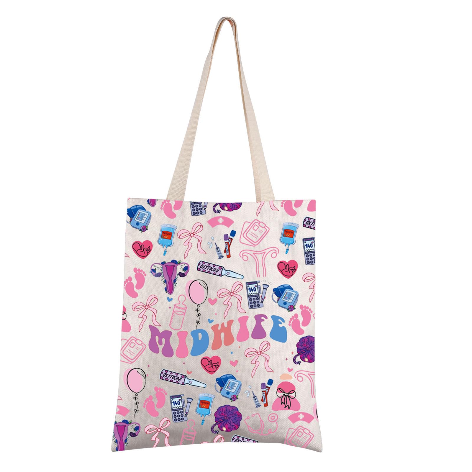 FEELMEM Midwife Coquette Pink Bow Gift Midwife Nurse Tote Bag Medical Graduation Reusable Shopping Bag Midwife Appreciation Gift