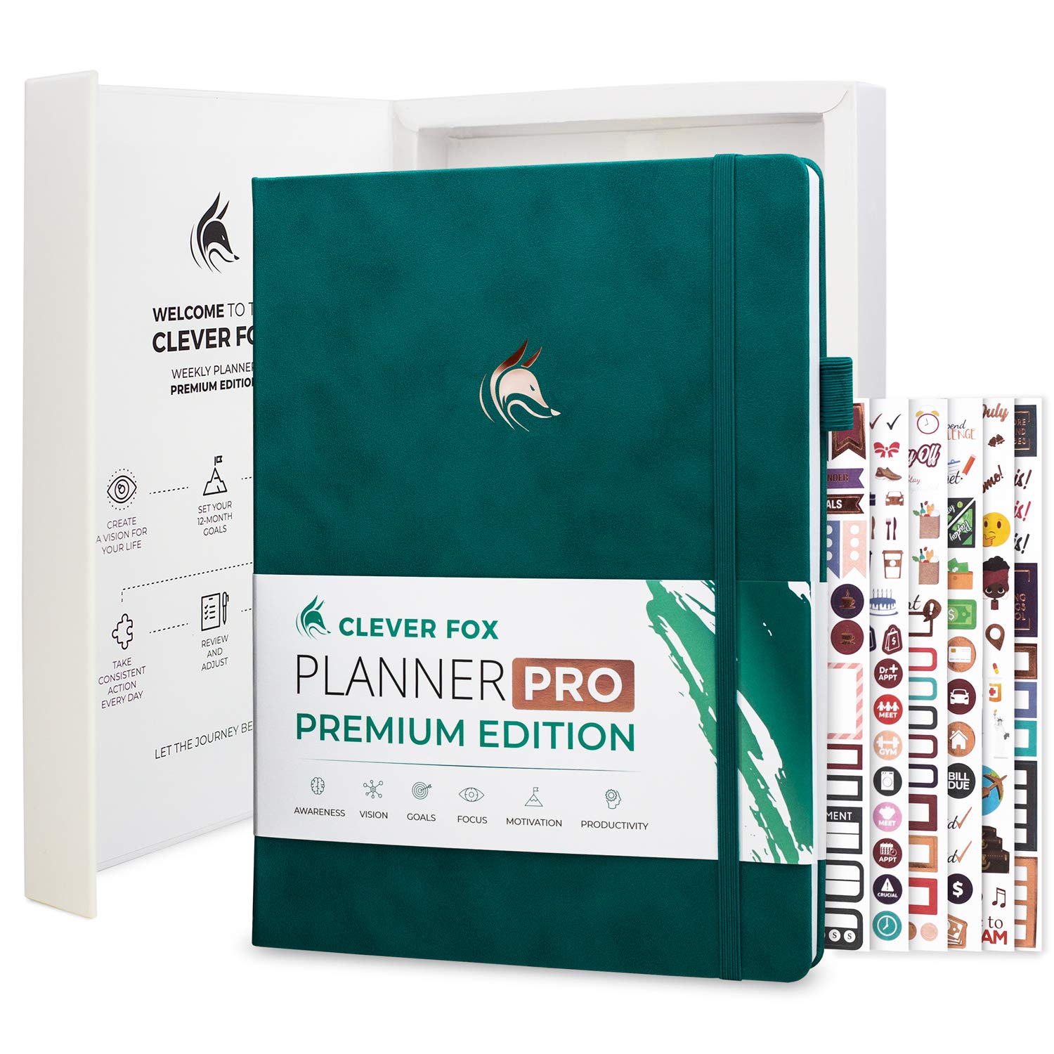 Clever Fox Planner Pro Premium – Luxurious Weekly & Monthly Planner with Budget Organizer for Productivity & Goals, Undated, A4 (Teal)