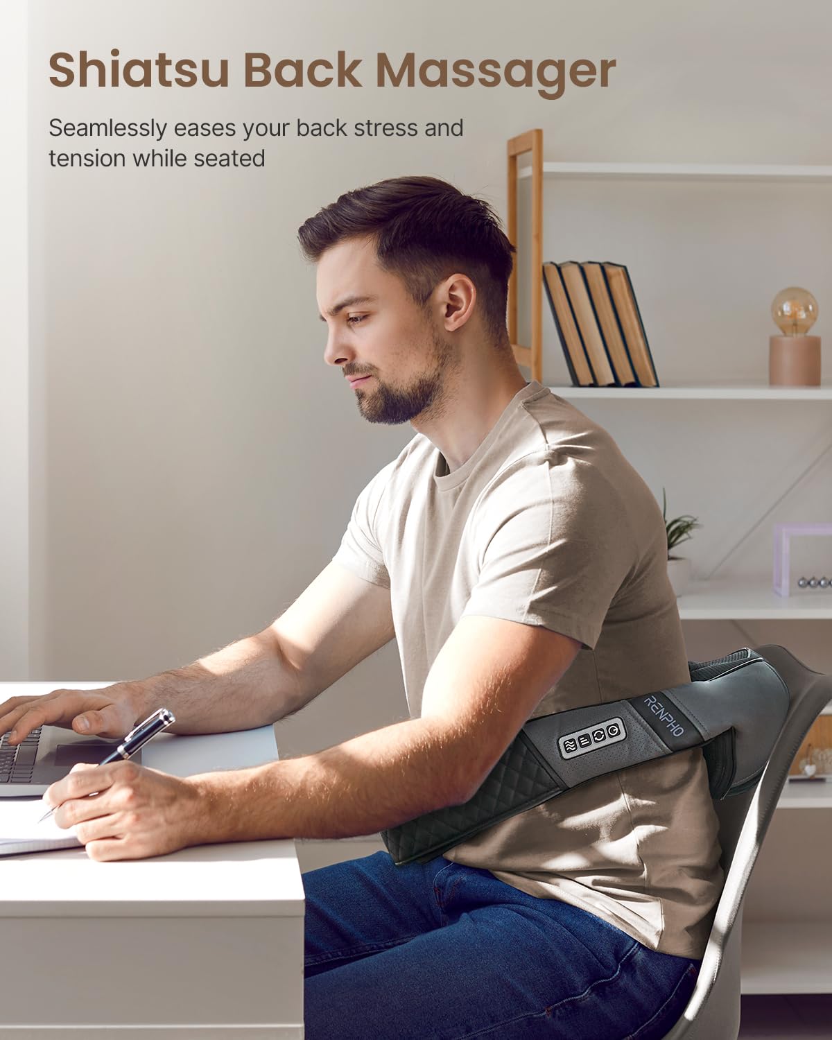 RENPHO Neck and Shoulder Massager with Heat [2025 Upgraded], Shiatsu Cervical and Back Massager, 3D Electric Deep Tissue Massage, True Relaxation for Neck and Shoulders, Birthday Gifts for Men