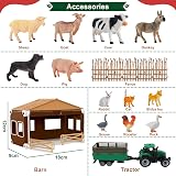 BUYGER Farm Animals Figures Set with Tractor Trailer and Fence Kit view 5