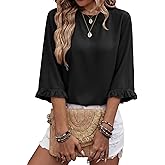 EVALESS Womens Half Sleeve Tops Cute Chiffon Blouses Summer Lightweight Ruffle Sleeeve Shirts Loose Fit Daily Wear 2026