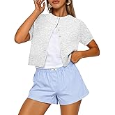 Trendy Queen Cropped Short Sleeve Cardigan Sweaters for Women Summer Lightweight Spring Outfits Y2k Fashion Clothes 2026