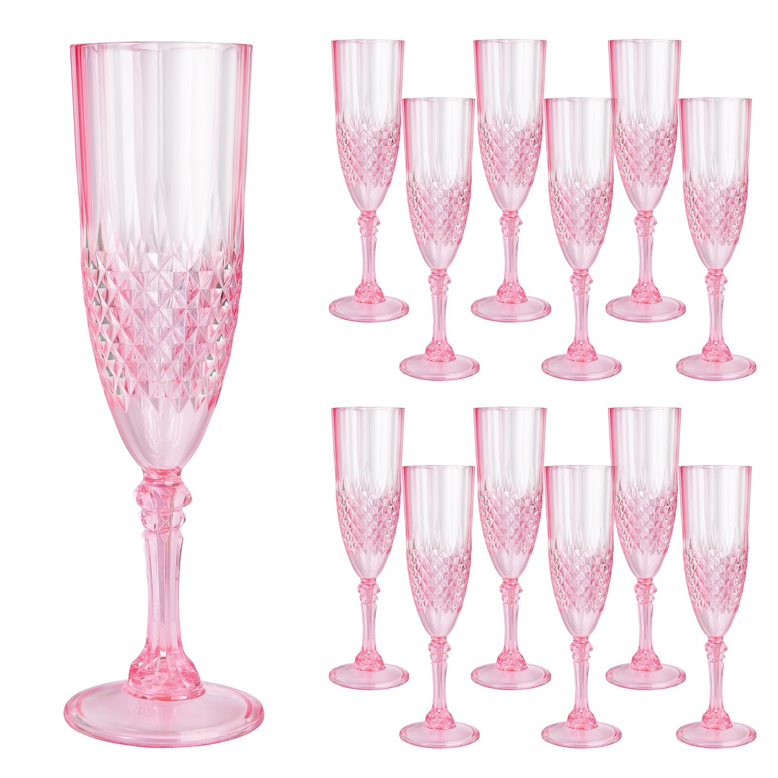 Photo 1 of CHICERA 12 Pcs Pink Plastic Champagne Flutes,Pink Champagne Glasses Bulk, Made of Durable Plastic Material Can be Used for Weddings, Everyday Fun Parties and More!