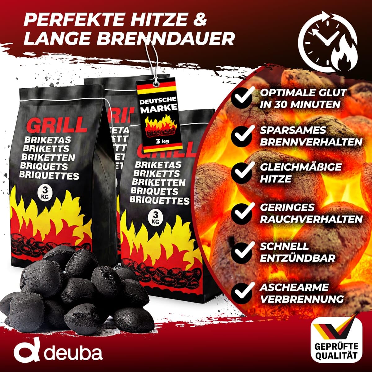 Deuba® 27 kg Grillbriketts 9 x 3 kg Holzkohle Grillkohle Holzkohlebriketts Holzkohlegrill Grill Brikett Kohle 3