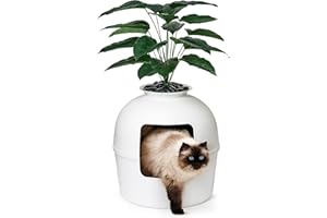 Secret Litter Box by Bundle & Bliss - Hidden Litter Box Enclosure, Patented Design with Odor Control, Includes Faux Plant, Carbon Filter and Real Stones Vivid White