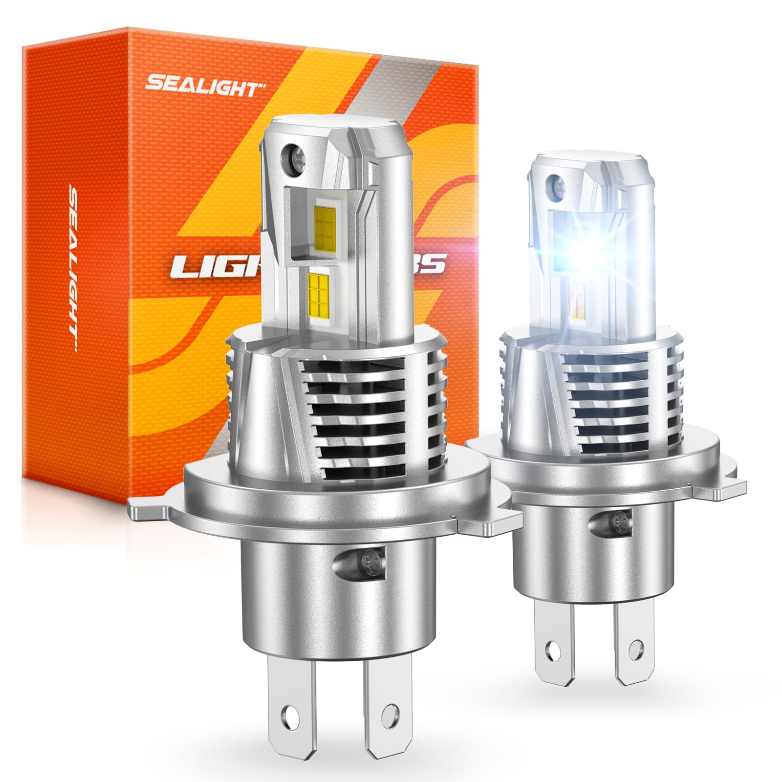 SEALIGHT H4 Bulb, 46000LM 6000K Output Canbus Ready, 9003 LED Headlight Bulbs For Powersports IP68 60000Hrs Lifespan, 1：1 Size 3Mins Installation, 2 Pack Image