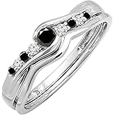 Dazzlingrock Collection 0.25 Cttw 10k Round Black & White Diamond Womens Bridal Promise Wedding Set Ring 1/, Solid White Gold