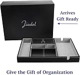 JIADEL Valet Tray for Men | 6 Compartments | Black PU Leather Organizer view 2