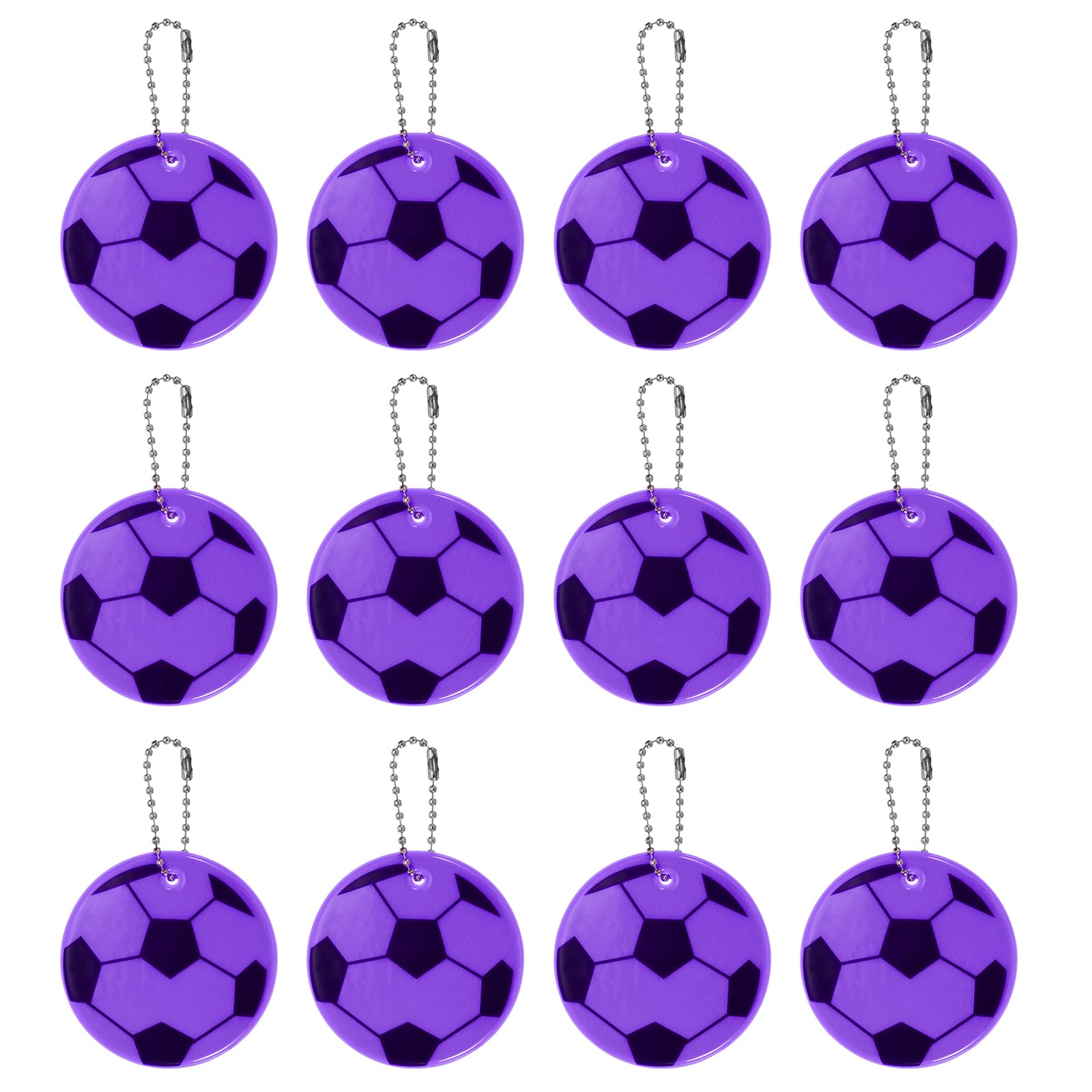 PATIKIL Reflective Keychain Tags, 12 Pack Reflective Football Pendant PVC High Visibility Reflector Tags Waterproof Safety Reflector for Backpack Handbag, Purple