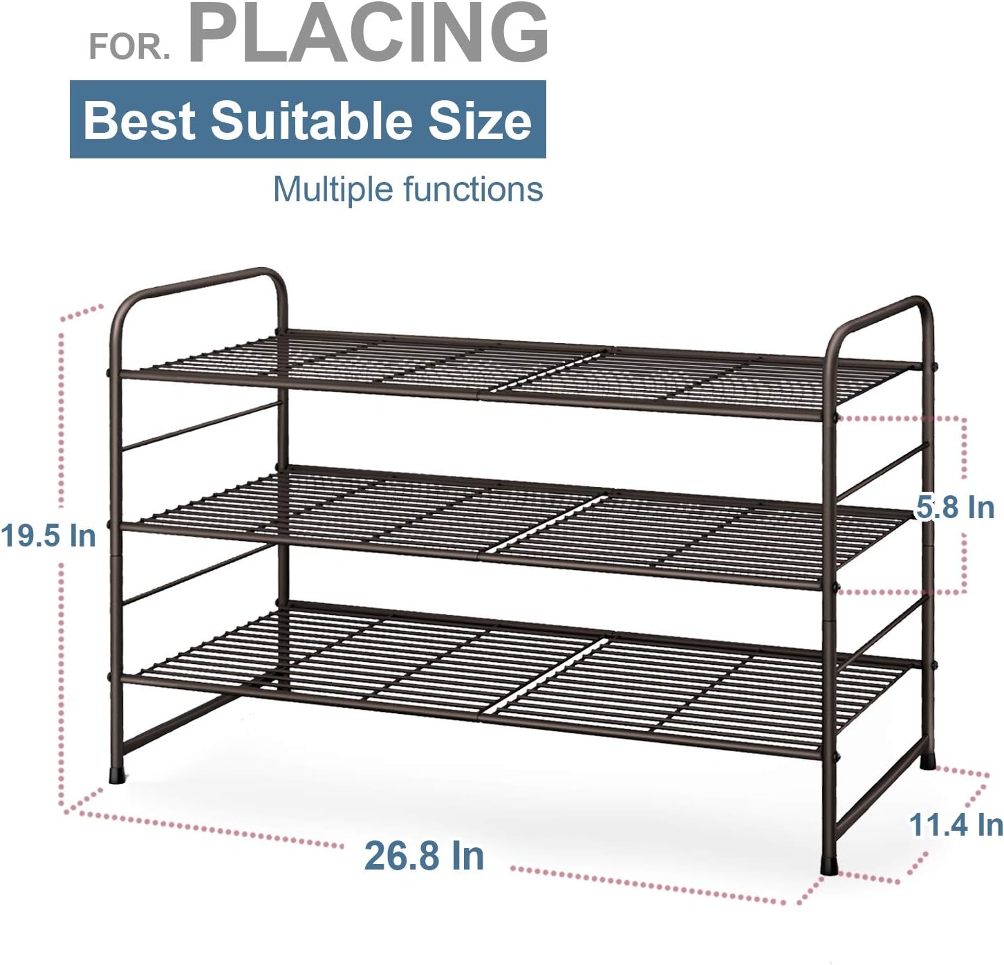 Simple Trending 3-Tier Stackable Shoe Rack, Expandable & Adjustable Shoe Shelf Storage Organizer, Wire Grid, Bronze: Home Improvement