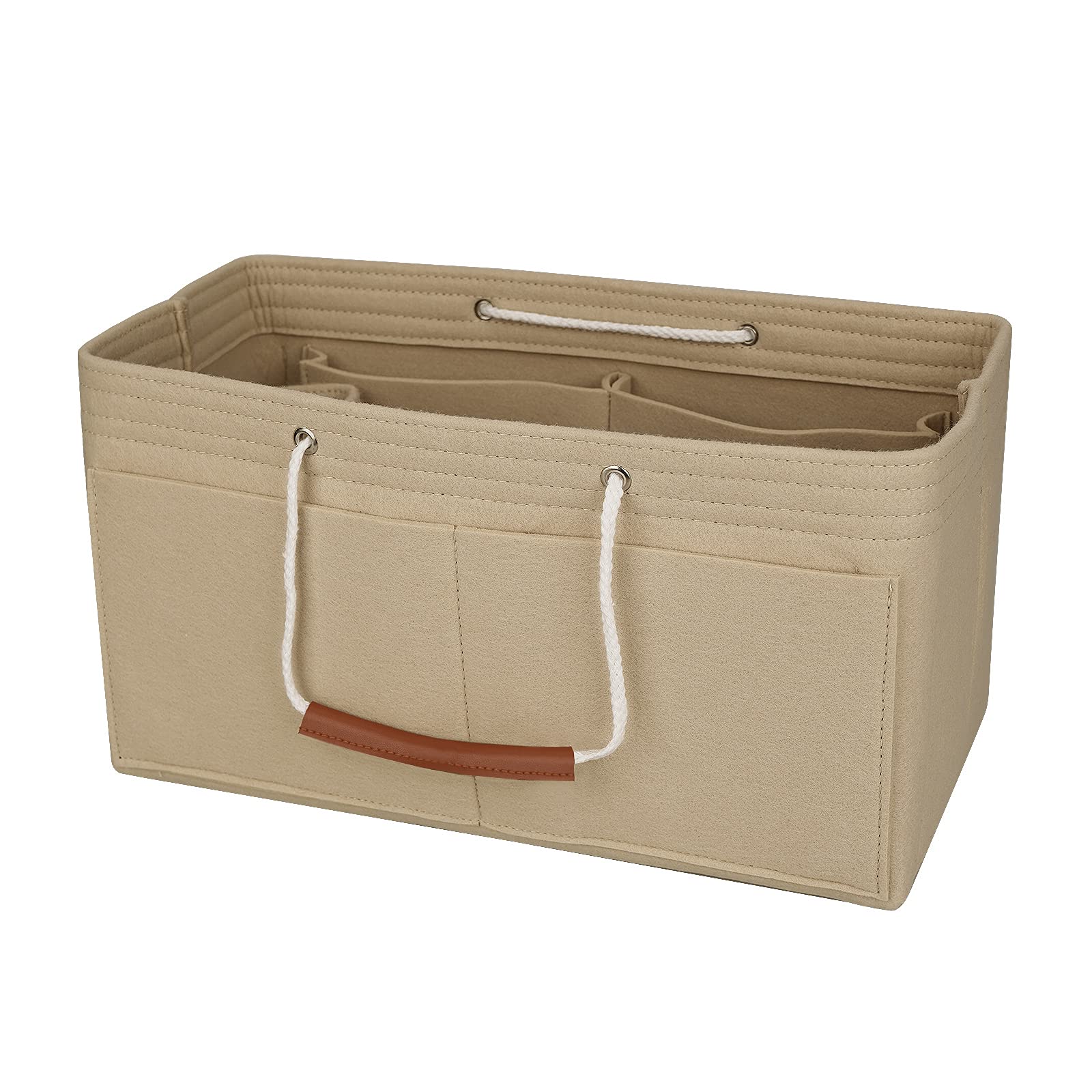 NOTAG Felt Handbag Organiser, Multi-Pocekt Bag Organiser Insert Tote Organiser with Double Handles (X-S, Khaki)