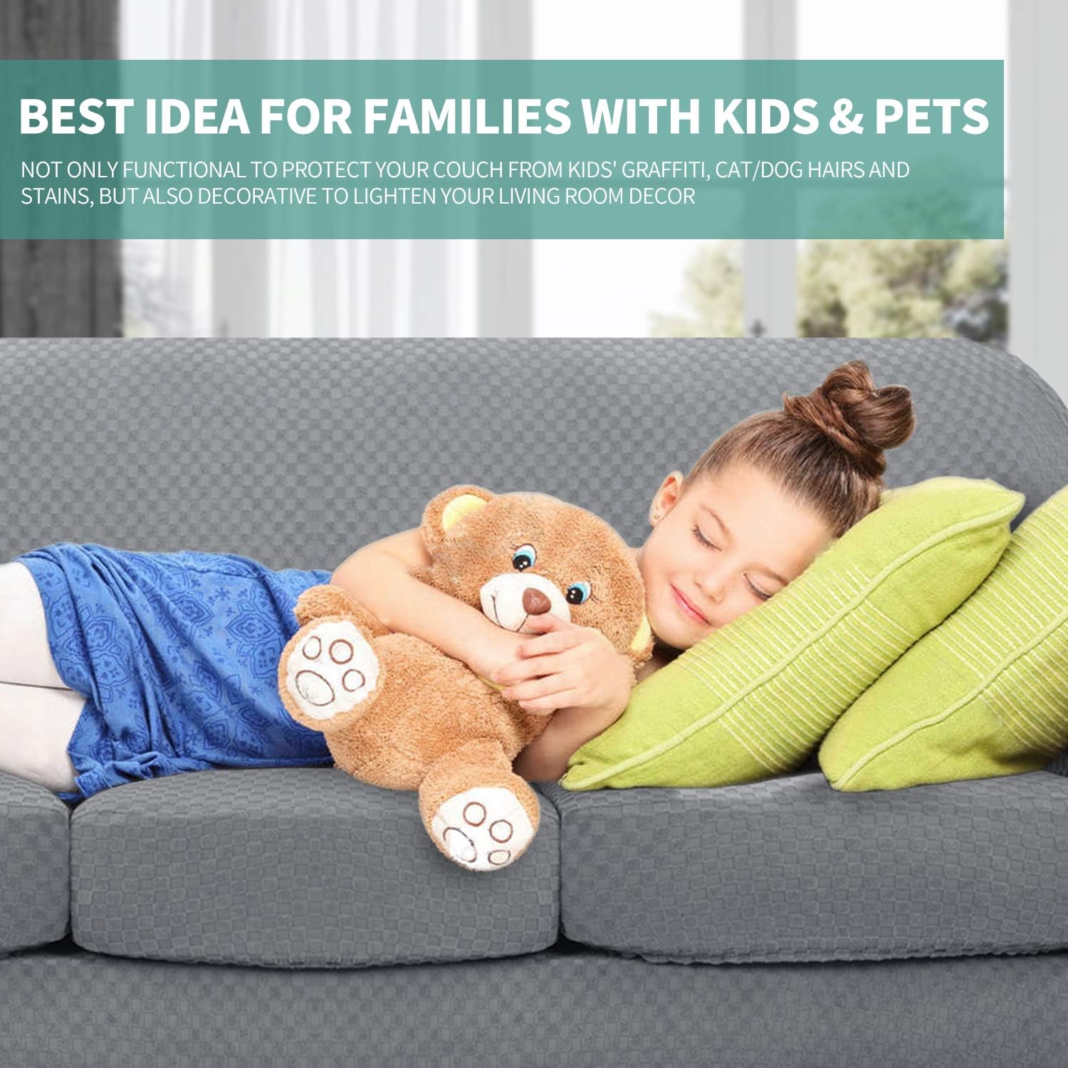 YEMYHOM Latest Checkered 3 Pieces Couch Covers for 2 Cushion Couch High Stretch Thickened Love Seat Sofa Cover for Dogs Pets Anti Slip Elastic Loveseat Slipcover Protector (Loveseat, Light Gray): Kitchen & Dining