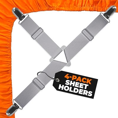 5 STARS UNITED Bed Sheet Straps Set 4 Grey Corner Holders Fitted Clips