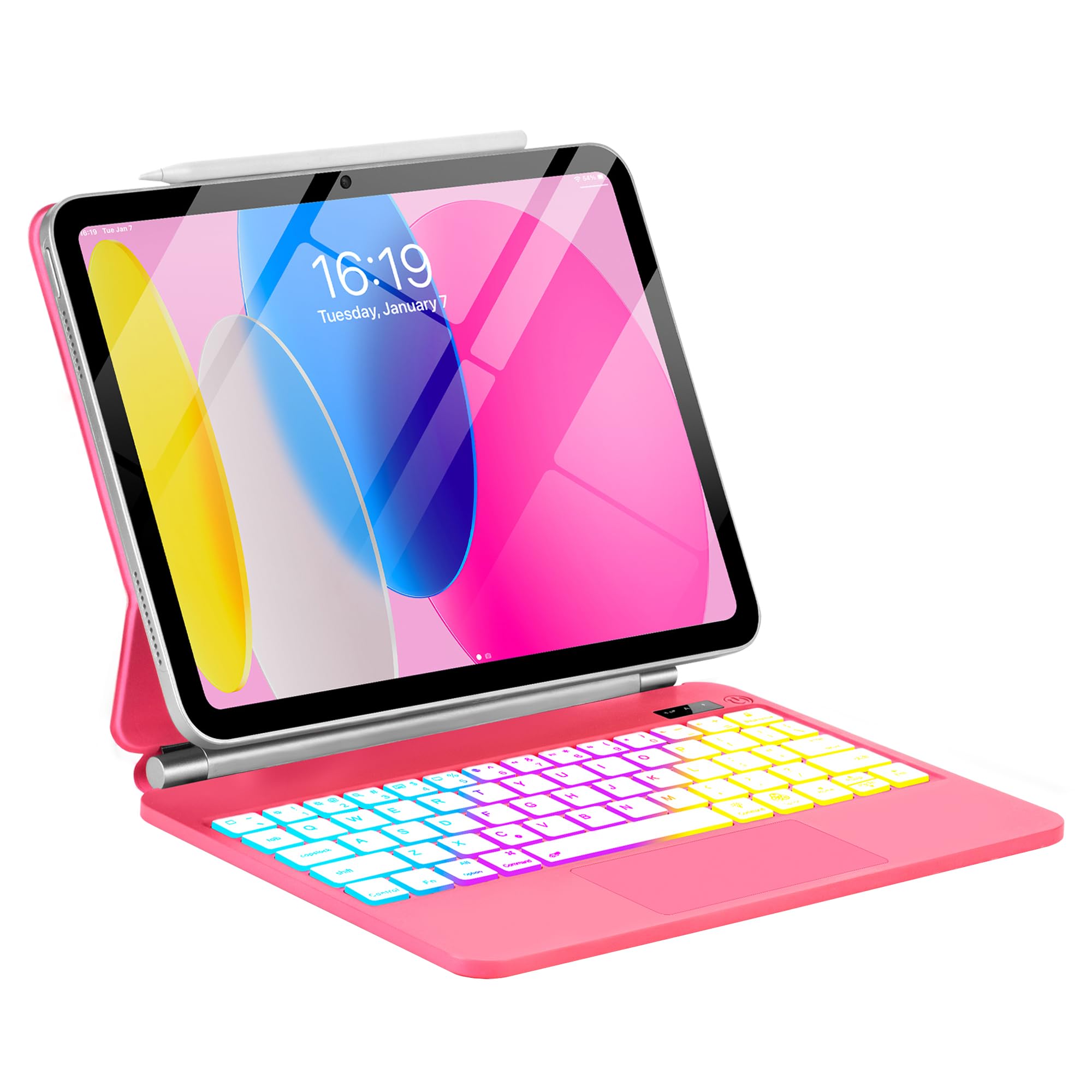 Photo 1 of TabletKeyer Magic for iPad A16 11th/10th Generation Case with Keyboard,Trackpad Floating Rainbow Backlit Keypad with Cantilever Magnetic Cover for iPad 11-inch 2025/10 Gen 10.9" 2022 Pink