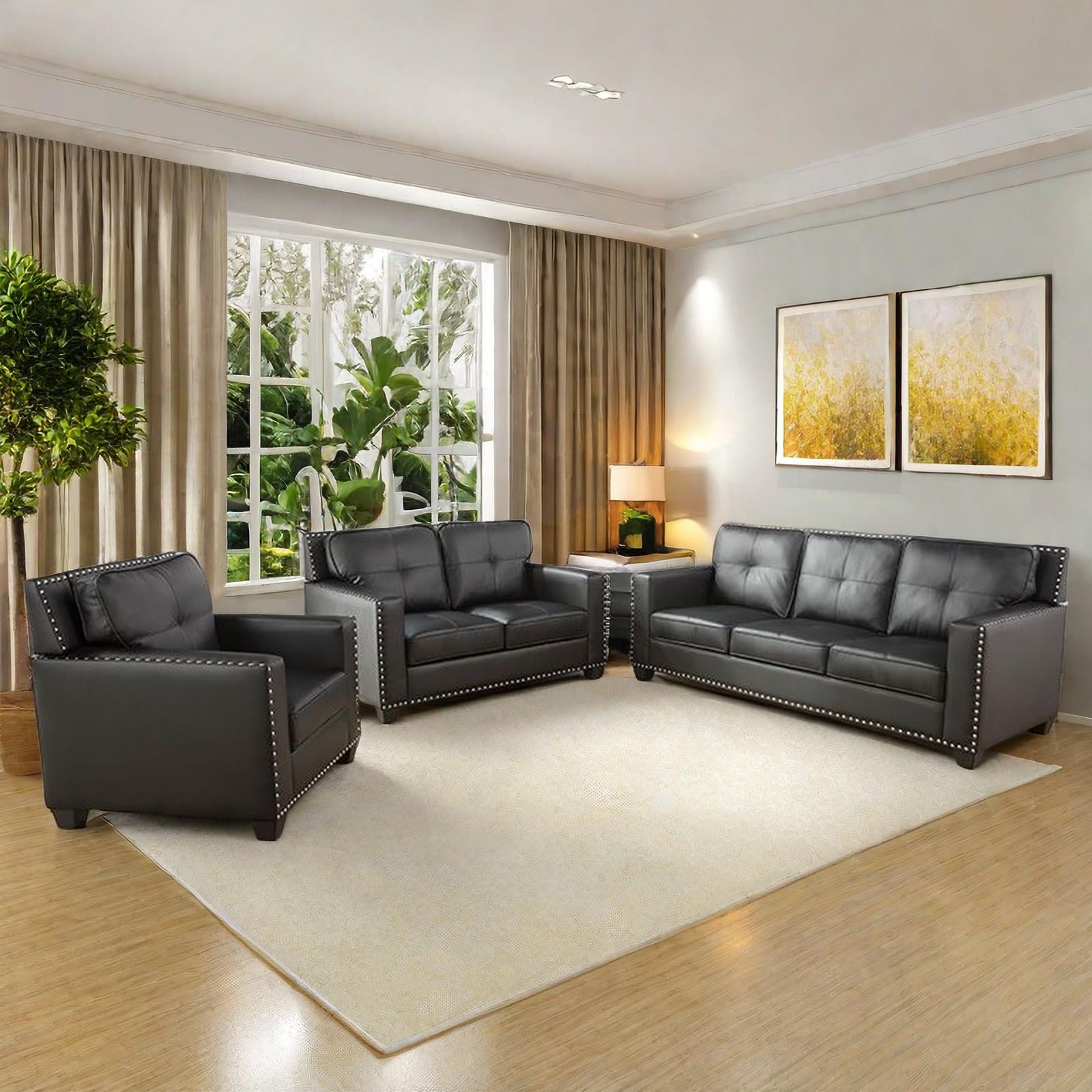 Photo 1 of ***LOVE SEAT ONLY*** GlasFlength Couches Sofa for Living Room Set 3 Piece Modern Leather Decor and Loveseat Set with Arms and Nailhead, Includes Loveseat Couch and Armchair