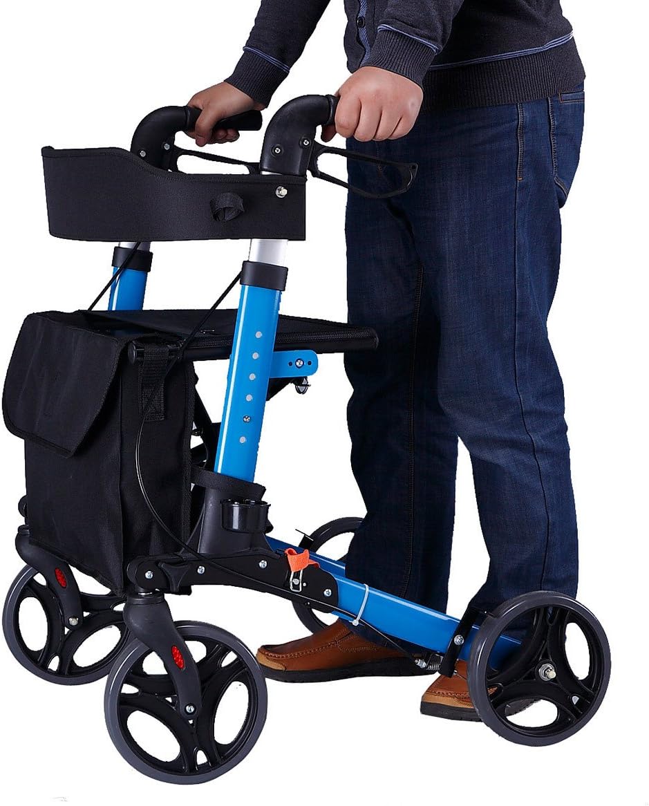 G&M Manual Wheelchair Elderly Aluminum Travel Wheel Belt Seat Walker Four Wheel Shopping Cart Purple Manual WheelchairBlue