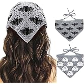 Acenail Bat Crochet Headbands Grey Bandanas Headband Ghost Gothic Head Scarf Halloween Hair Accessories for Women 2Pcs