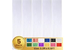 PABUES 5 Pack 3.3 x 6.6 FT White Foil Fringe Backdrop Curtain, Streamer Backdrop Curtains, Streamers Birthday Party Decorations, Fringe Backdrop for Graduation, Baby Shower, Gender Reveal