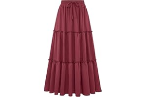 Arolina Women's Summer Maxi Skirt Trendy High Waist Pleated Ruffle Long Skirts Flowy Beach Boho Skirt Dress with Pockets