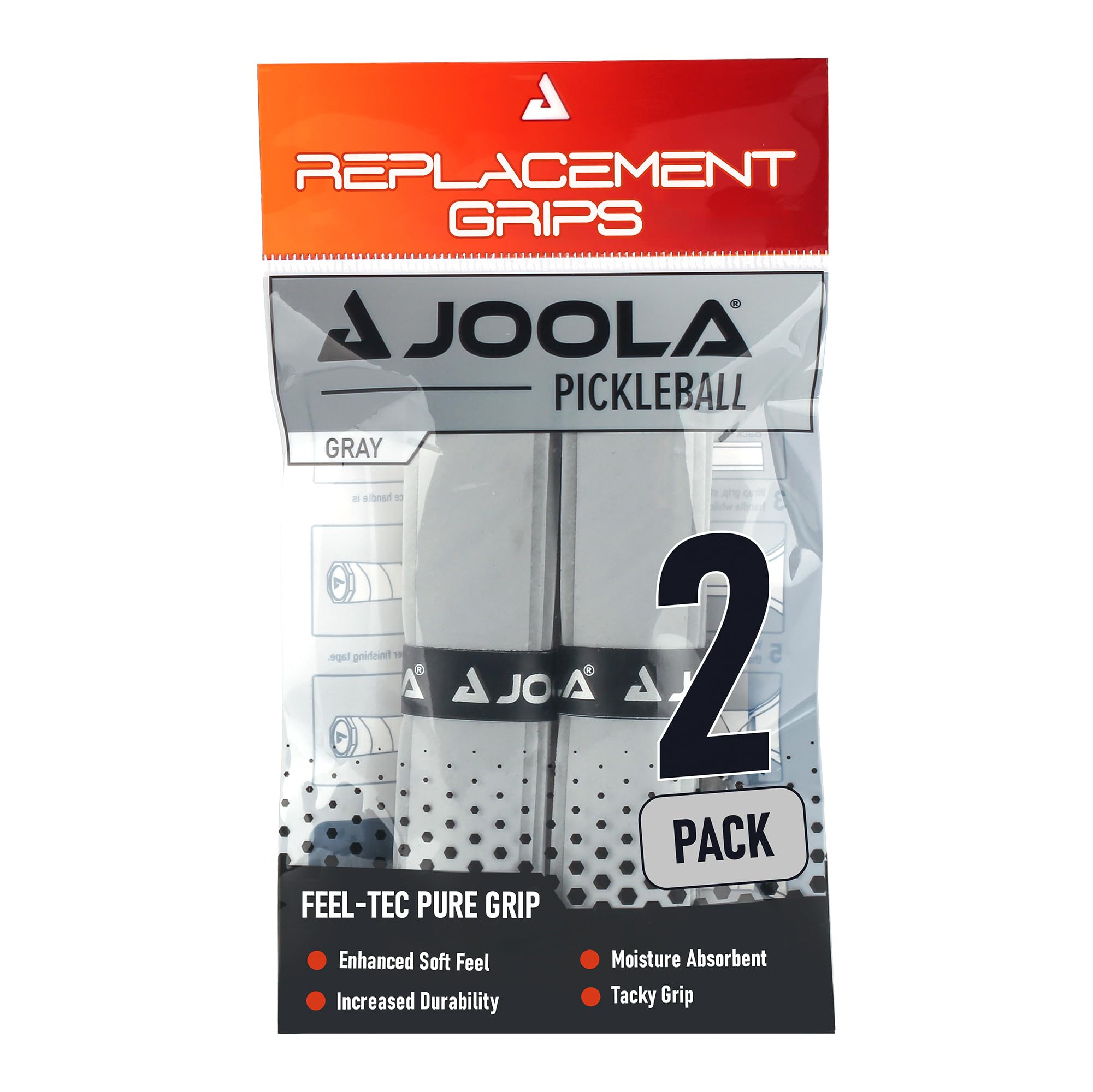 JOOLA Pickleball Replacement Grip - Feel-Tec Pure Grip - Tacky & Absorbs Moisture - Gray - Replaces Original Grip On Paddle for a Consistent, Fresh Feel - Durable Pickleball Paddle Grip Tape