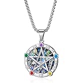 TALYKONG Tetragrammaton Necklace Pentagram Pentacle Chakra Necklace Tetragrammaton Amulet Witch Jewelry Gifts for Women Men 22+2‘’