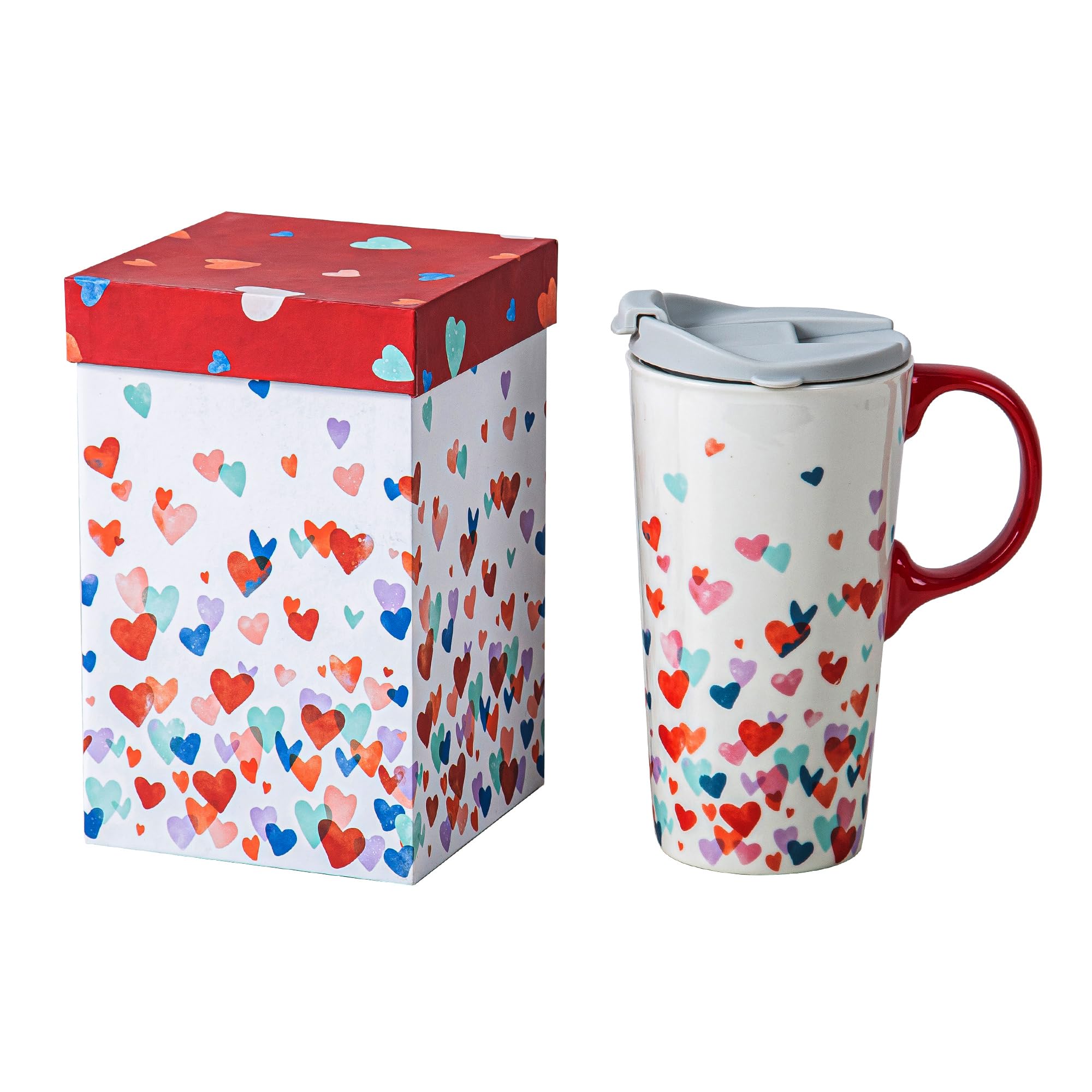 DUSVALLY Ceramic Mug Tall Ceramic Mug with Lid and Handle Coffee Cup with Gift Box 17oz.Love,Gifts for Mom